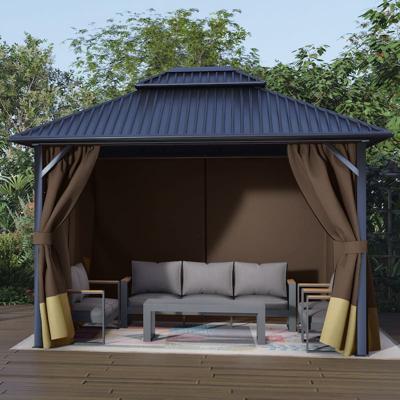 Aoodor Gazebo Curtain Replacement - Patio Privacy Curtains with Double Zipper(Curtain Only)