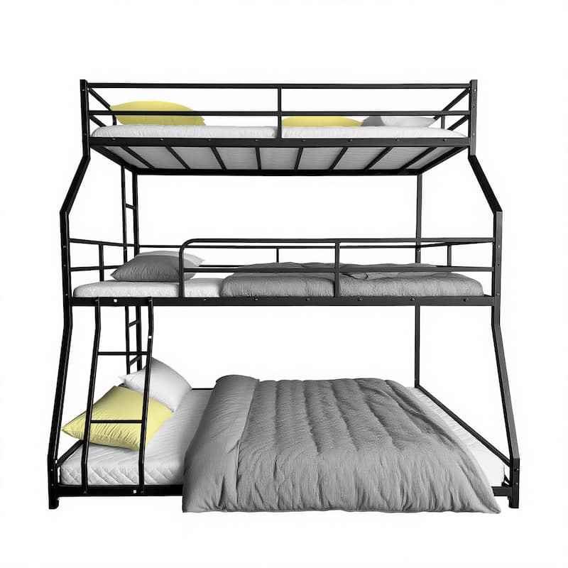 Triple Bed with Long and Short Ladder & Full-Length Guardrails , Easy Assembly ,for Kid Boy Girl ,Black