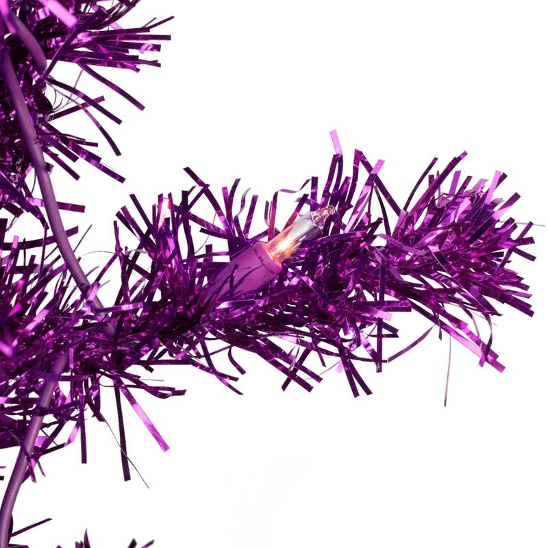 4' PreLit Purple Tinsel Artificial Christmas Tree Clear Lights Purple