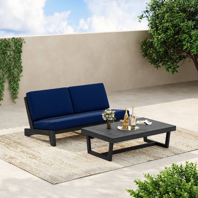 3-Seat Outdoor Sofa Set with Solid Wood Coffee Table, Weather-Resistant Cushions