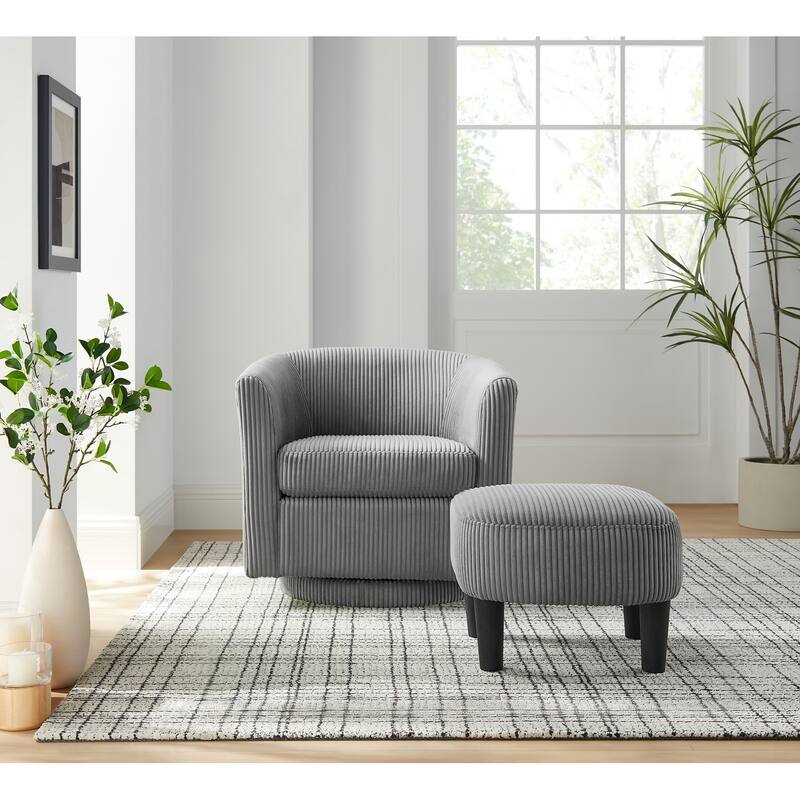 360° Swivel Accent Chair with Ottoman, Barrel Chair with Upholstered