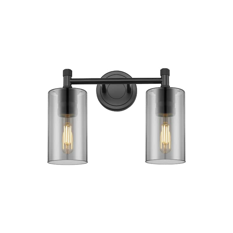 Innovations Lighting 434-2W-11-14 Crown Point Vanity Crown Point 2 - Matte Black / Plated Smoke