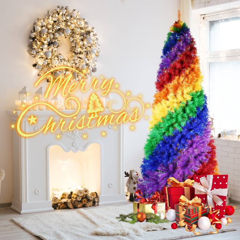 7.5ft Rainbow Spiral Christmas Tree, 1825 Branch Tips, Artificial Tree with Unique Spiral Design, Full & Lush Shape, Metal Stand