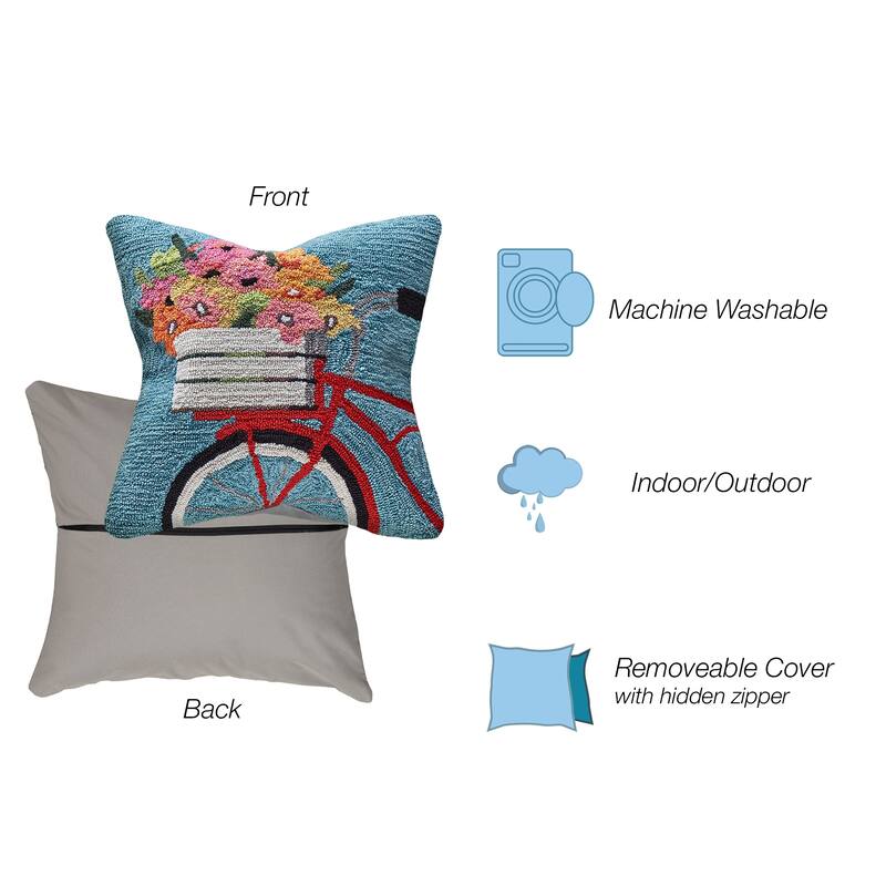 Liora Manne Frontporch Bike Ride Indoor/Outdoor Pillow Blue 18" Square