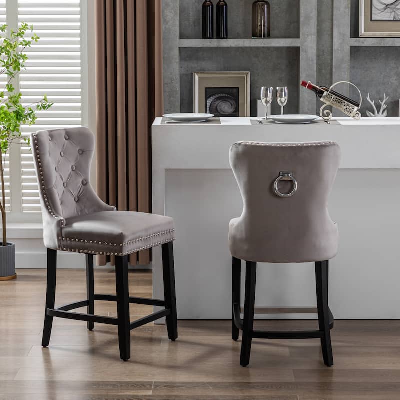Carter 24" Wingback Tufted Nailhead Counter Stool (Set of 2)