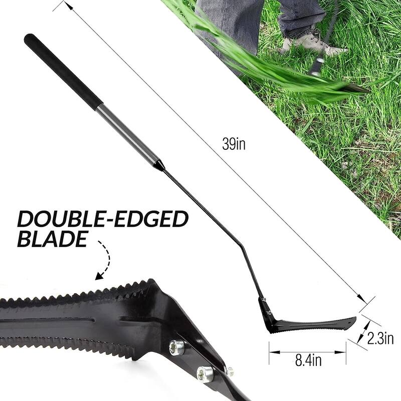 WaLensee Grass Whip with Double-Edged Serrated Sharp Steel Blade Weed Grass Cutter with Soft Rubber 22-Inch Handle