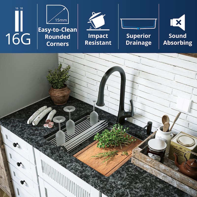 Karran Elite WS-32-PK1 Undermount 23" Single Bowl Stainless Steel Workstation Kitchen Sink