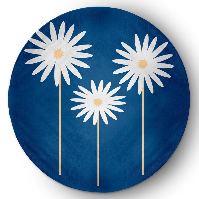 Floral Print Spring Chenille Indoor/Outdoor Rug - Dark Cobalt Blue - 5' Round