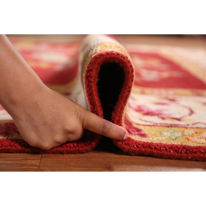 Red Floral Heriz Serapi Indian Area Rug Handmade Wool Carpet - 7'10" x 9'9"