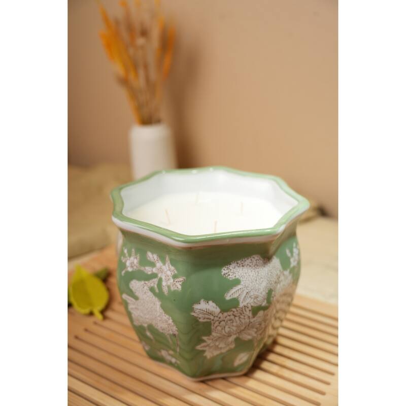 8in GN Chinoiserie Ceramic Candle (61 oz) - Bamboo