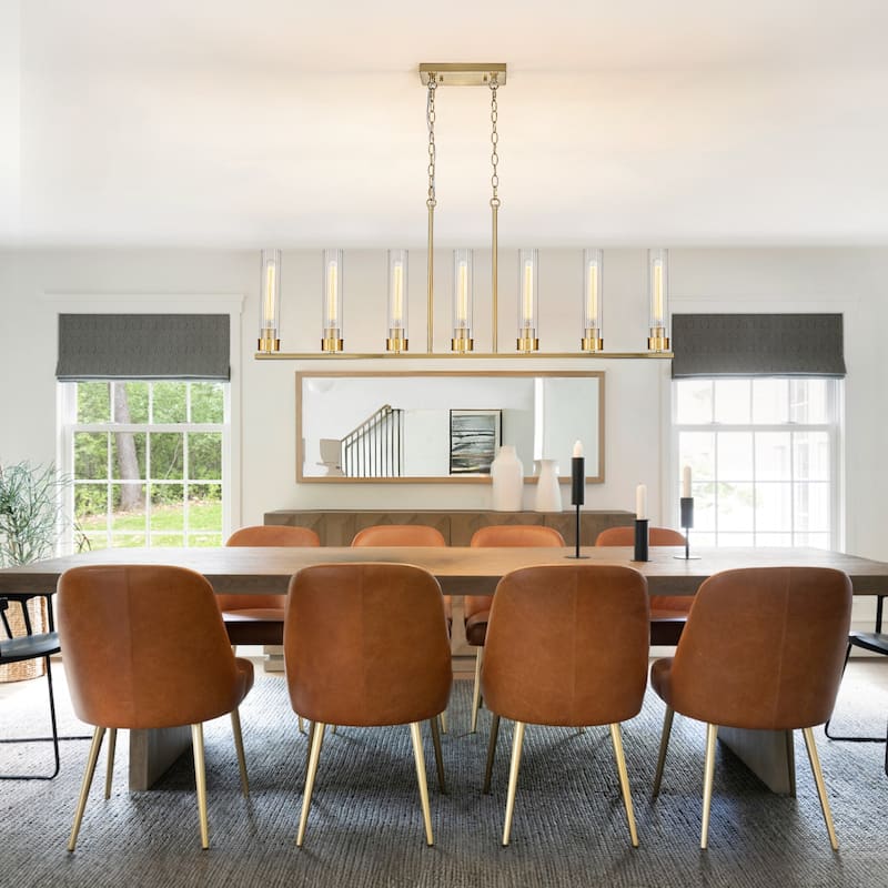 Modern 7-Light Linear Pendant Light with Clear Ribbed Glass