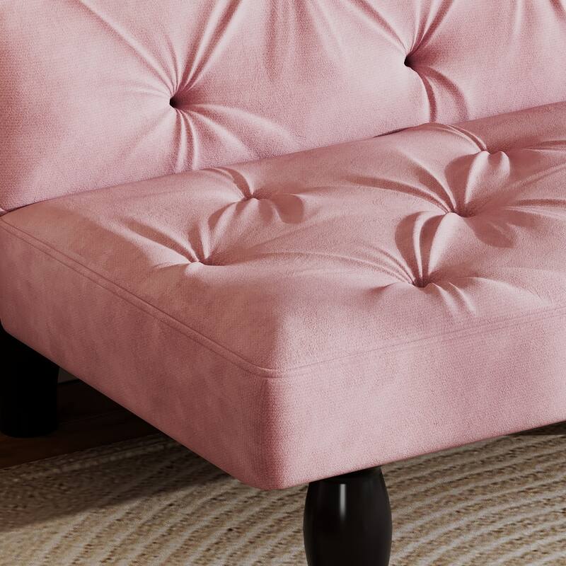 66" Pink Velvet Sofa Bed with Storage, USB-C Ports for Small Spaces