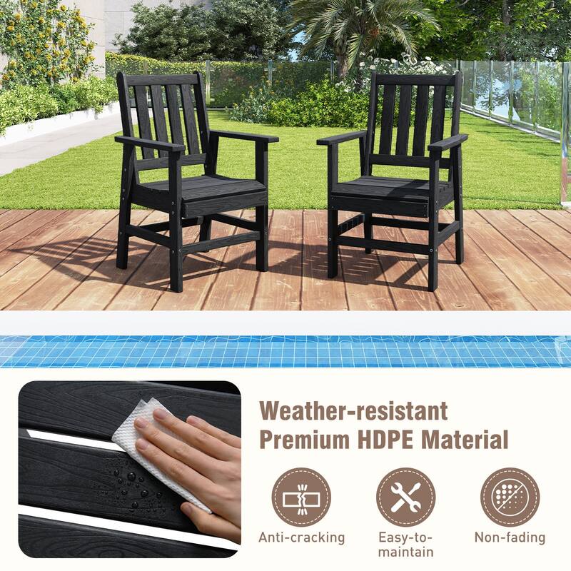 Gymax Patio Dining Chairs Set of 2 w/Wide Armrests Curved Seat Wood