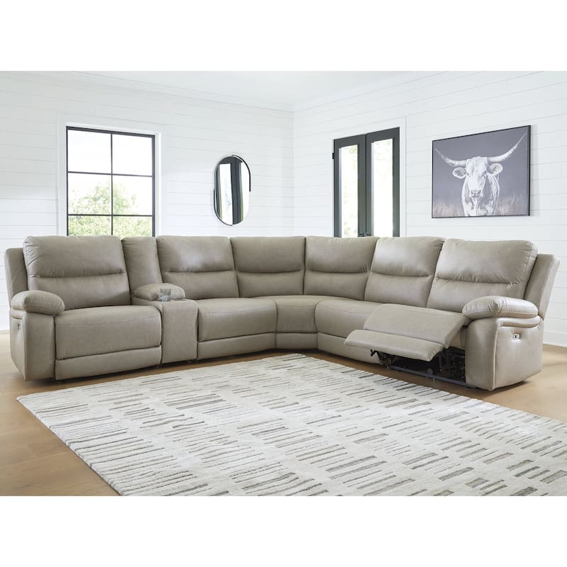 Signature Design by Ashley Brannigan Gray 6-Piece Reclining Sectional with Storage Console - 155" W x 142" D x 42" H