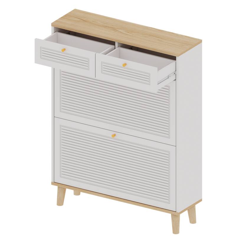 Freestanding Wood Shoe Cabinet with 2 Flip-up Doors and 2 Drawers