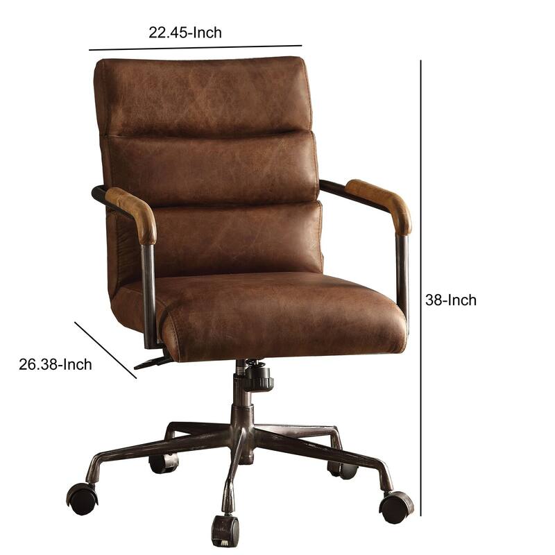 Antique Brown Leather Executive Office Chair with Padded Seat, Adjustable Height and Swivel Rolling Base