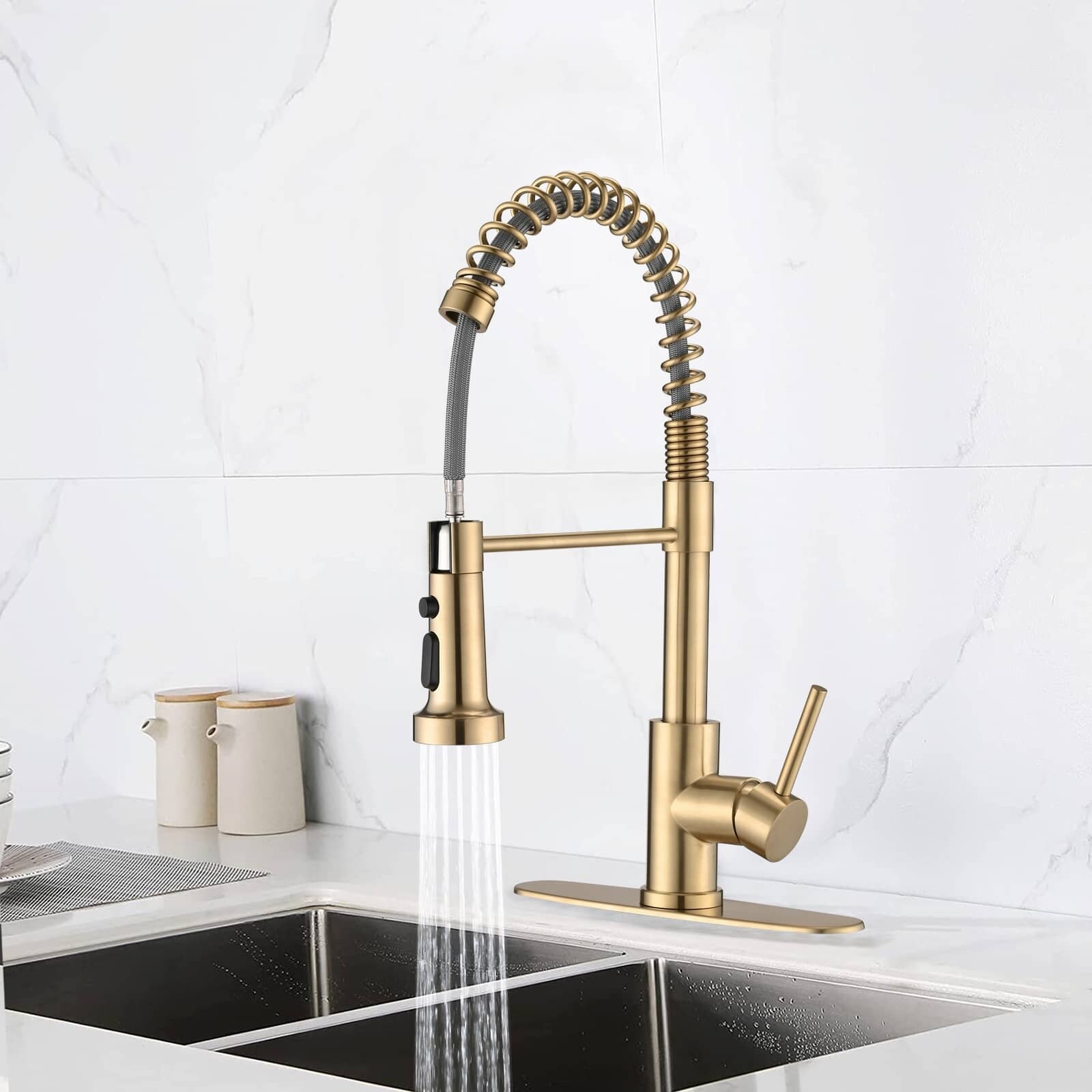 Commercial Kitchen Sink Faucet Brushed Gold Single Hole Kitchen Faucets With Pull Down Sprayer Stainless Steel Basin Laundry Tap Bed Bath Beyond 36152173