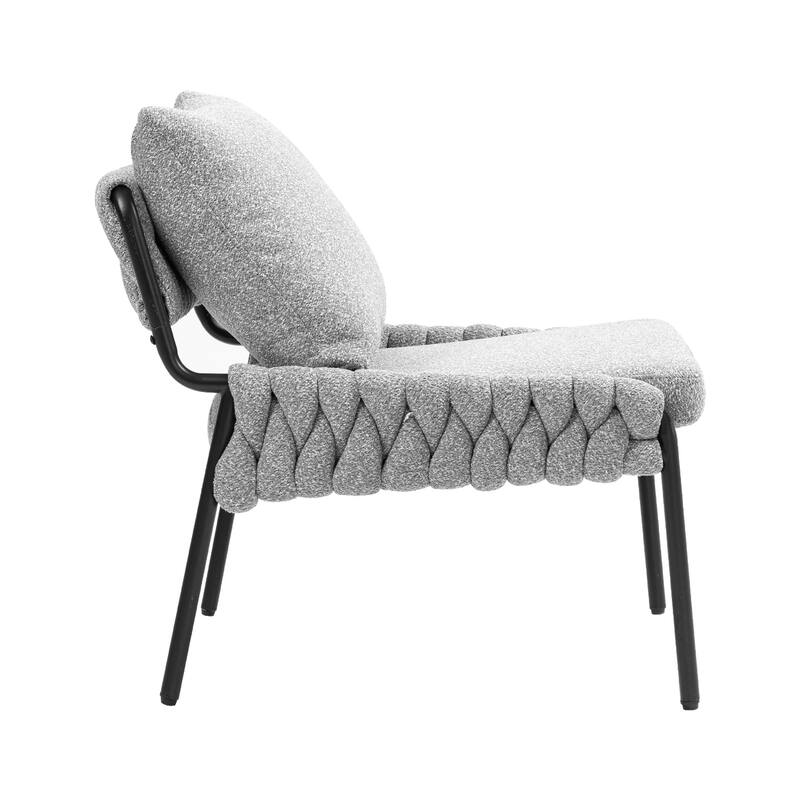 Accent Lounge Chair with Braided Upholstery, Ergonomic Single Sofa Chair, Reading Chair with Padded Seat & Backrest