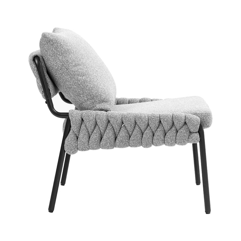 Fabric Accent Lounge Chair with Braided Upholstery, Metal Frame and Ergonomic Cushioned Support