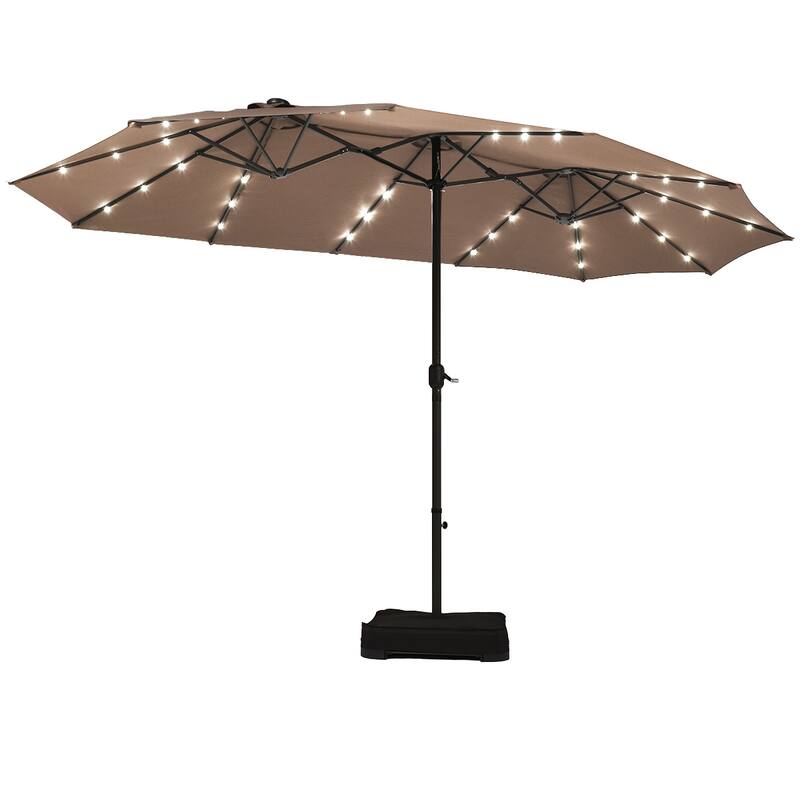 Costway 15Ft Patio Double-Sided Solar LED Market Umbrella Crank Base