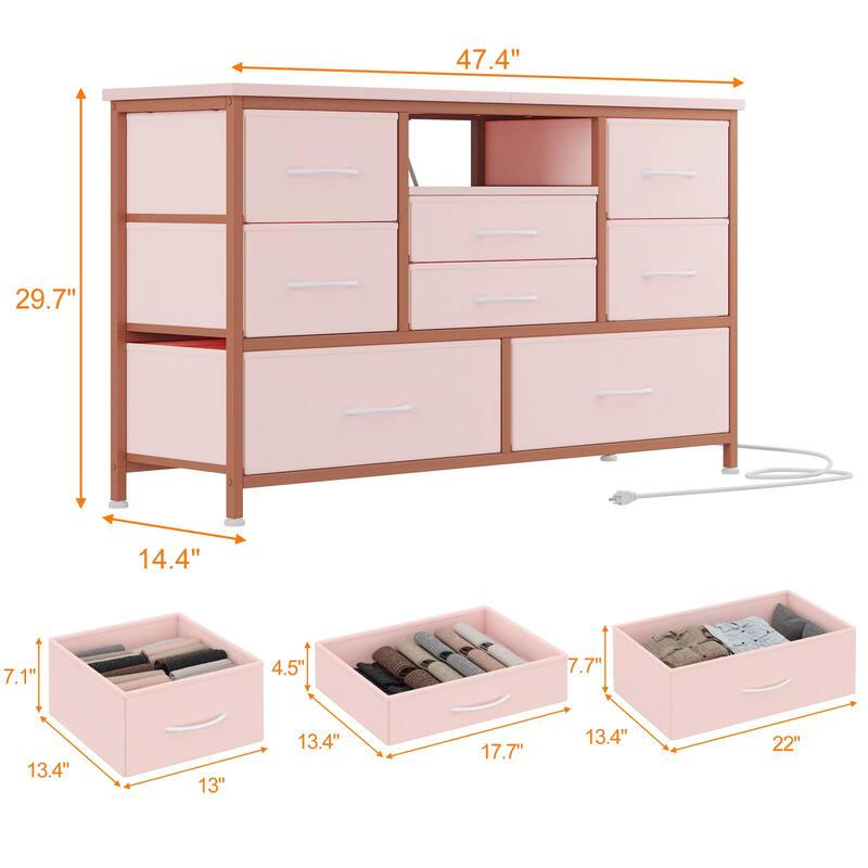 8-Drawer Storage Cabinet TV Cabinet，Spacious Storage Cabinet with Electrical Outlets