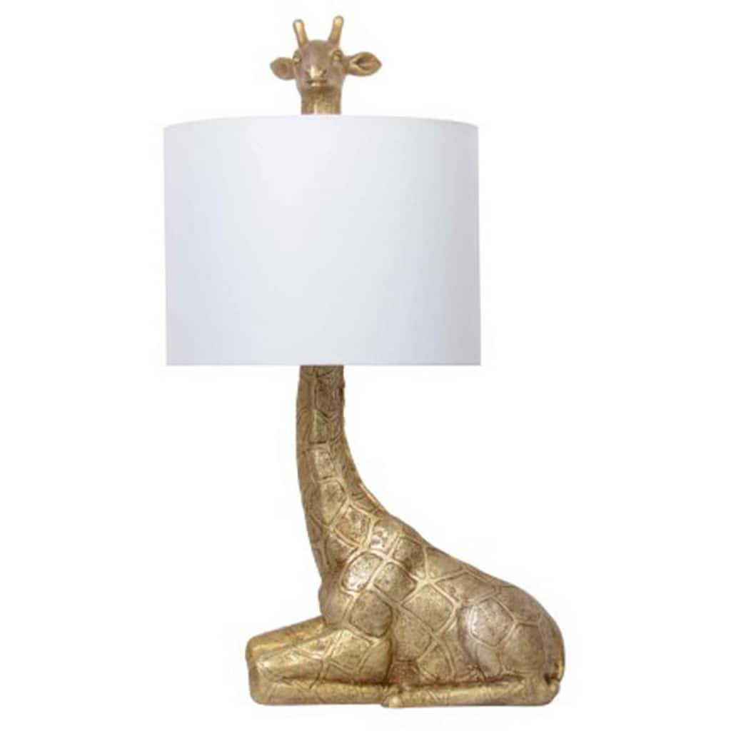 25 Inch Table Lamp, Jungle African Giraffe Statuette Gold Metal Base