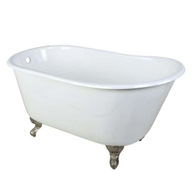 Kingston Brass Aqua Eden 53" Clawfoot Cast Iron Soaking Tub with - White / Satin Nickel Feet