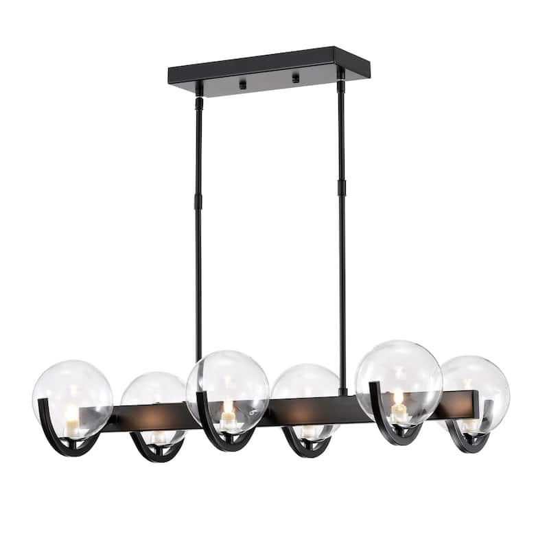 25" Element Matte Black 6-Light Linear Chandelier with Glass Globe Shade
