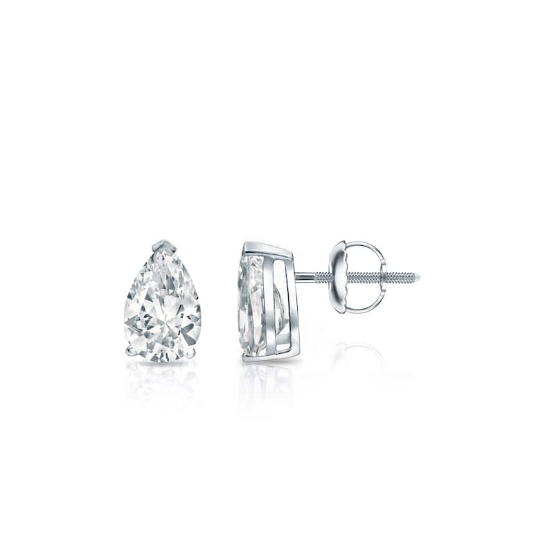 Auriya 14k Gold Lab Grown Pear Diamond Stud Earrings 0.50 to 5.00 ct. tw. V-End Prong Screw-Back (F-G VS) - White - 0.50 ct. tw.