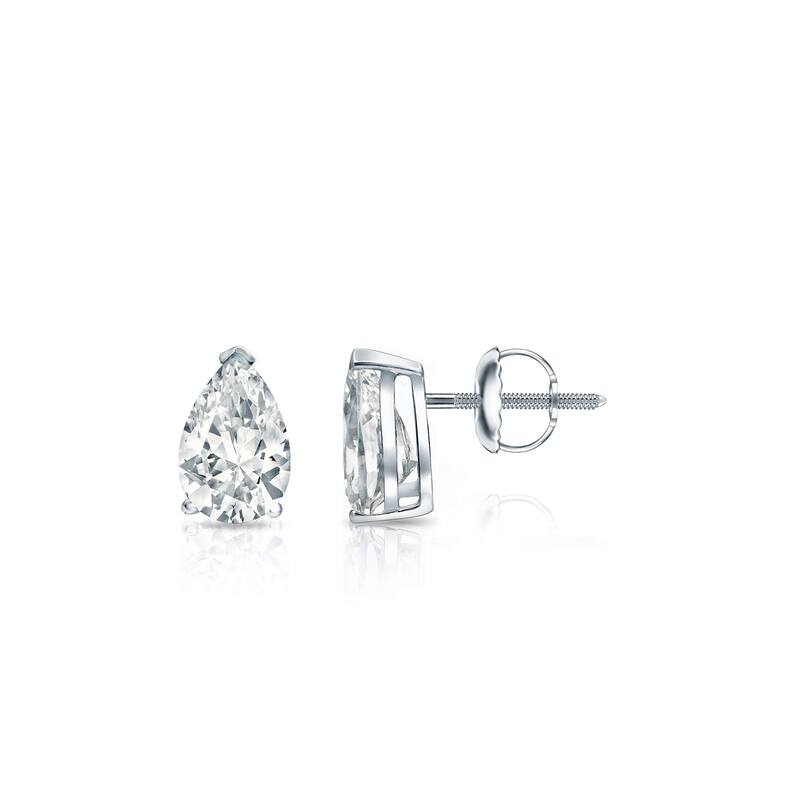Auriya Plat Gold Lab Grown 8.00 carat TDW Pear Diamond Stud Earrings V-End Prong Screw-back - White
