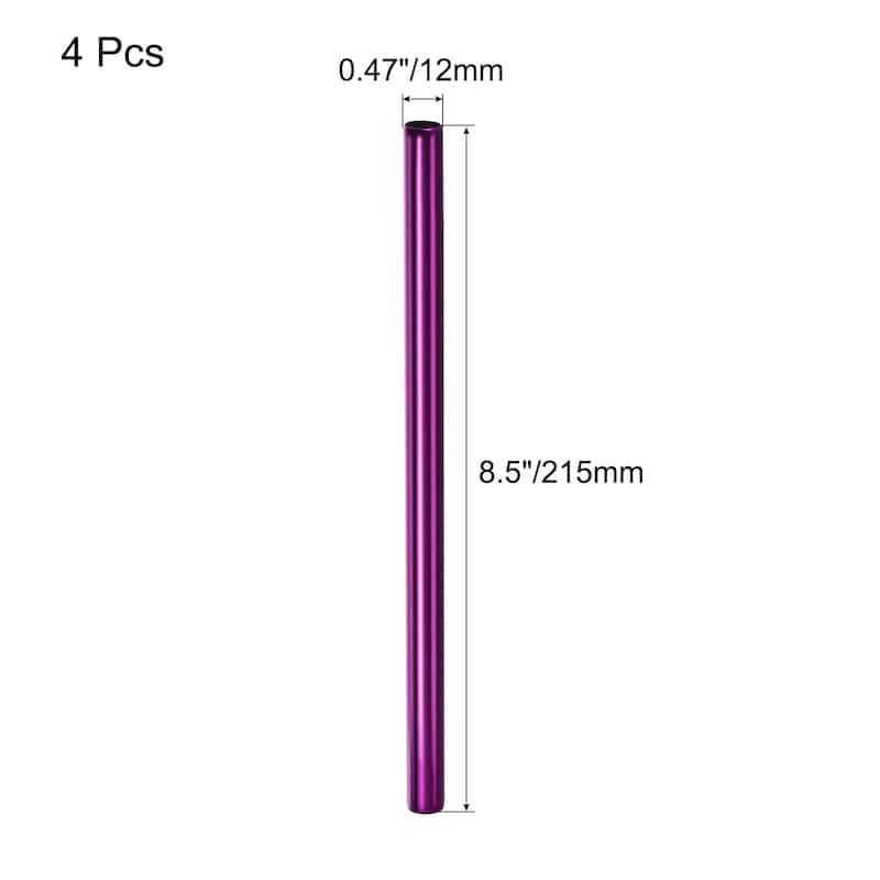 Reusable Metal Straws 4Pcs, Stainless Steel Straight Drinking Straw - Purple