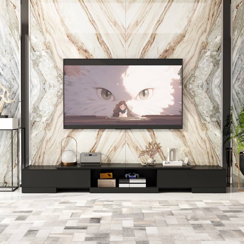 Sleek Entertainment Center with Drawers and Open Shelves