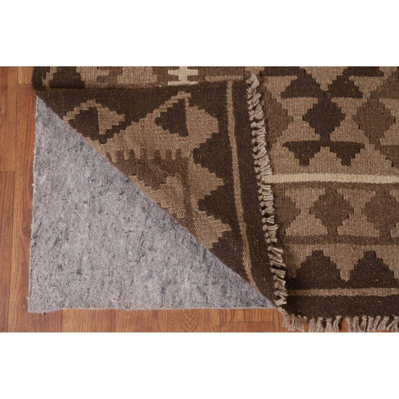 Hand Woven Oriental 100% Wool Carpet Southwestern Geometric Brown Kilim Area Rug - 9' 10'' X 6' 7''