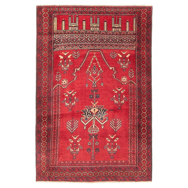 Teimani Red Rug 3'2" x 4'11" - 3'2 x 4'11 - Red - 3'2 x 4'11