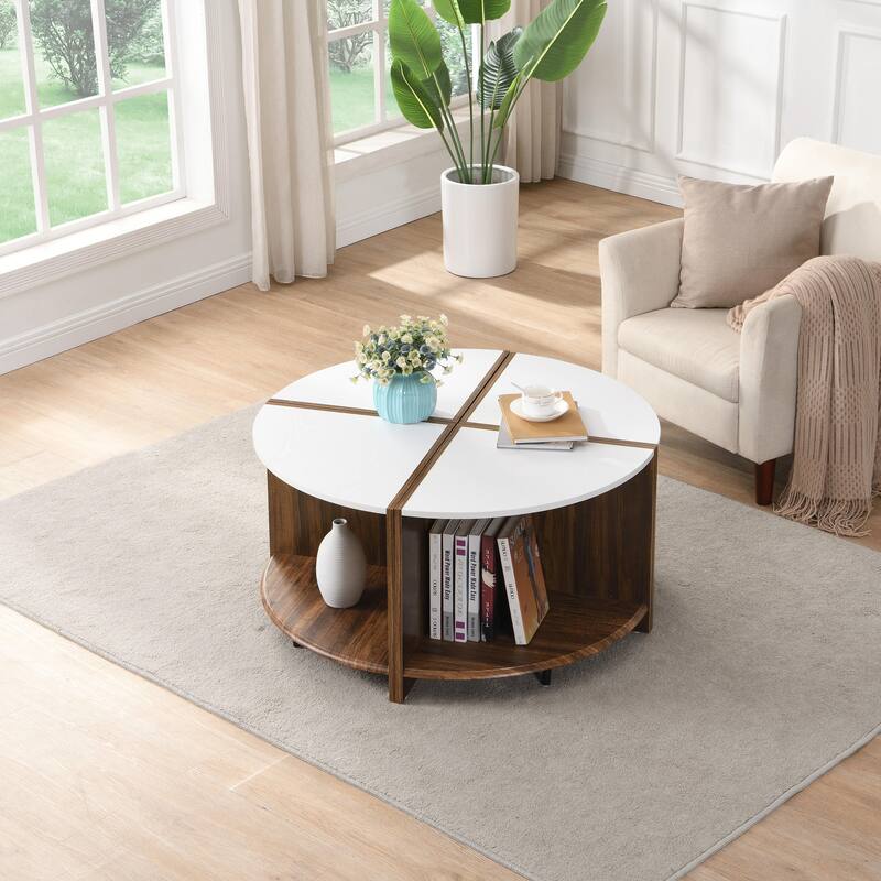 GDFStudio - Mason 4-Piece Industrial Round Coffee Table with 2-Tier Storage