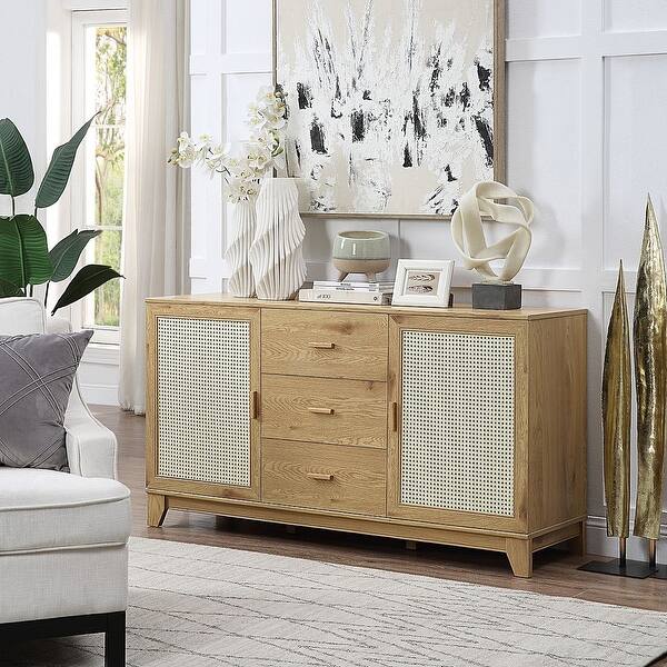 Manhattan Comfort Sheridan Modern Cane 4-Piece Set: Bookcase, TV Stand, Sideboard, End Table in Nature Manhattan Comfort Sheridan Modern Cane 4-Piece Set: Bookcase, TV Stand, Sideboard, End Table in Nature