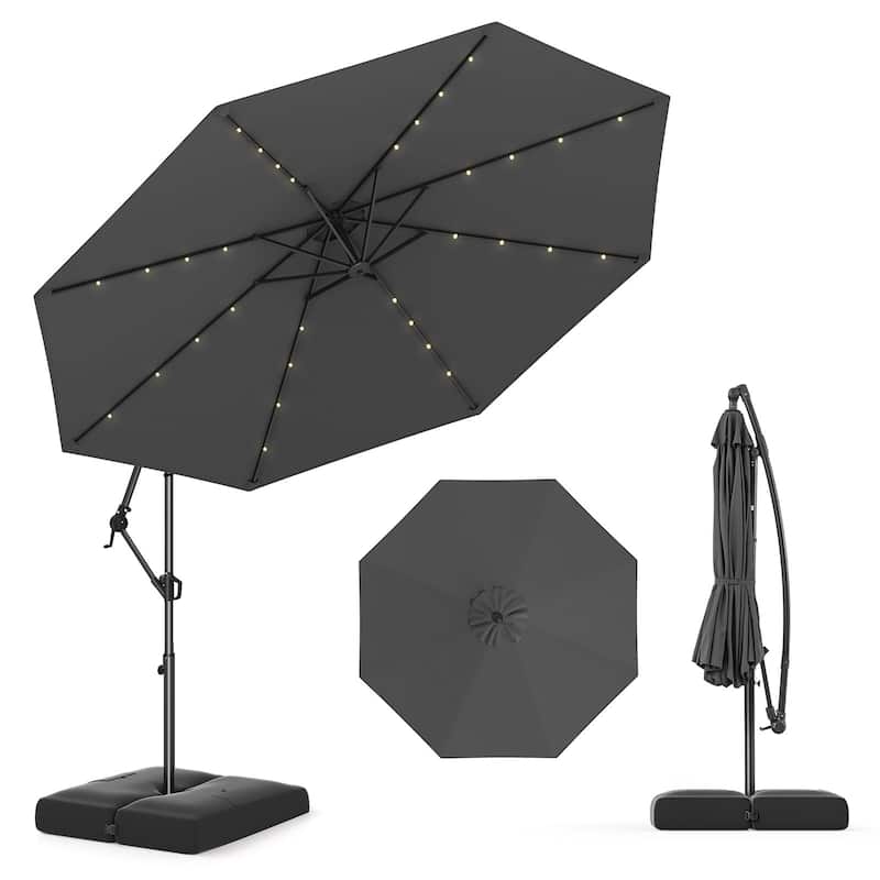 Gymax 10 FT Solar Offset Hanging Umbrella Patio Cantilever Umbrella w/