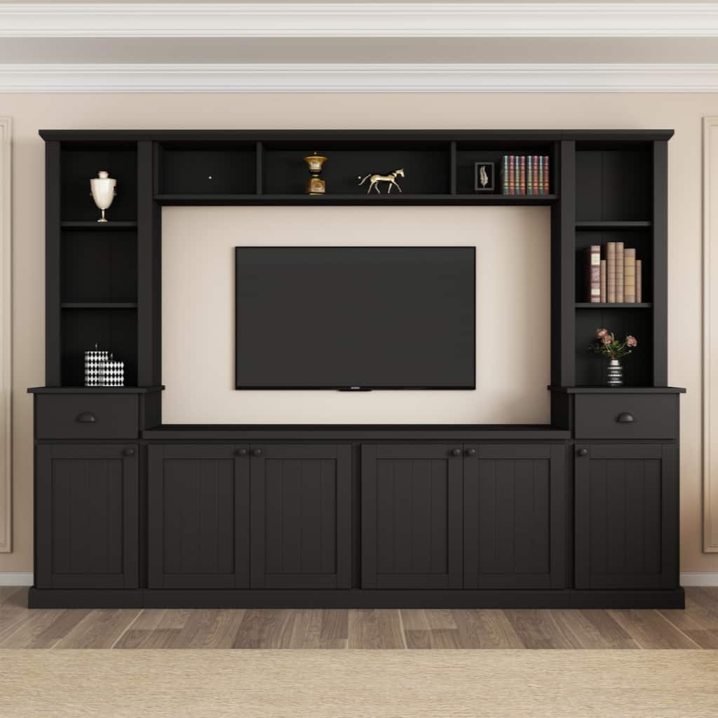 Minimalist Entertainment Wall Unit Set with Bridge for TVs Up to 75''
