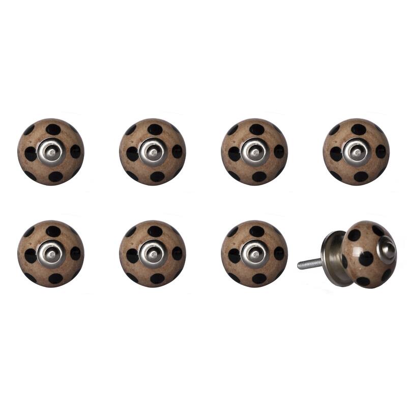 Set of 8 Brown Black Ceramic and Metal Drawer Knobs with Floral Design for Cabinets and Dressers - 1.5” x 1.5” x 1.5”