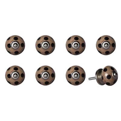 Set of 8 Brown Black Ceramic and Metal Drawer Knobs with Floral Design for Cabinets and Dressers - 1.5” x 1.5” x 1.5”