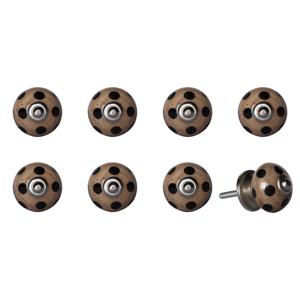 Set of 8 Brown Black Ceramic and Metal Drawer Knobs with Floral Design for Cabinets and Dressers - 1.5” x 1.5” x 1.5”