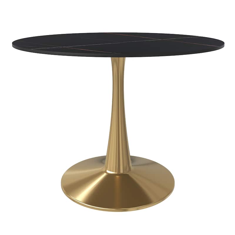 LeisureMod Round Dining Table 40" Sintered Stone Tabletop in Gold Steel Bistro Series