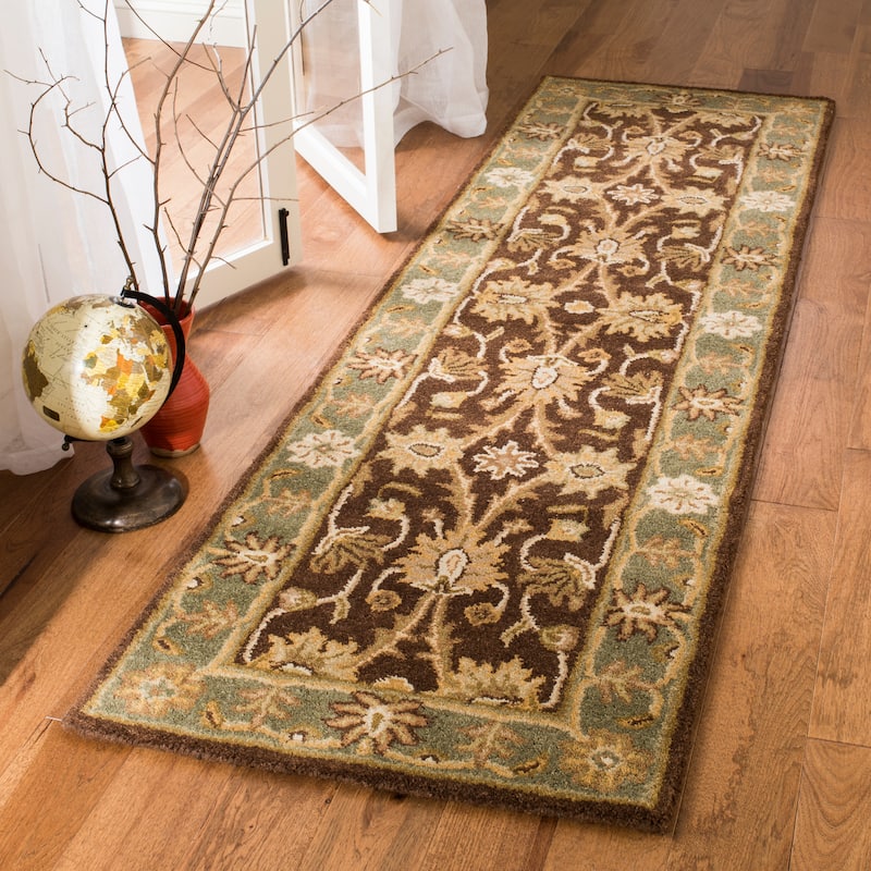 SAFAVIEH Handmade Antiquity Edie Traditional Oriental Wool Rug - 2'3" x 6' Runner - Chocolate/Blue