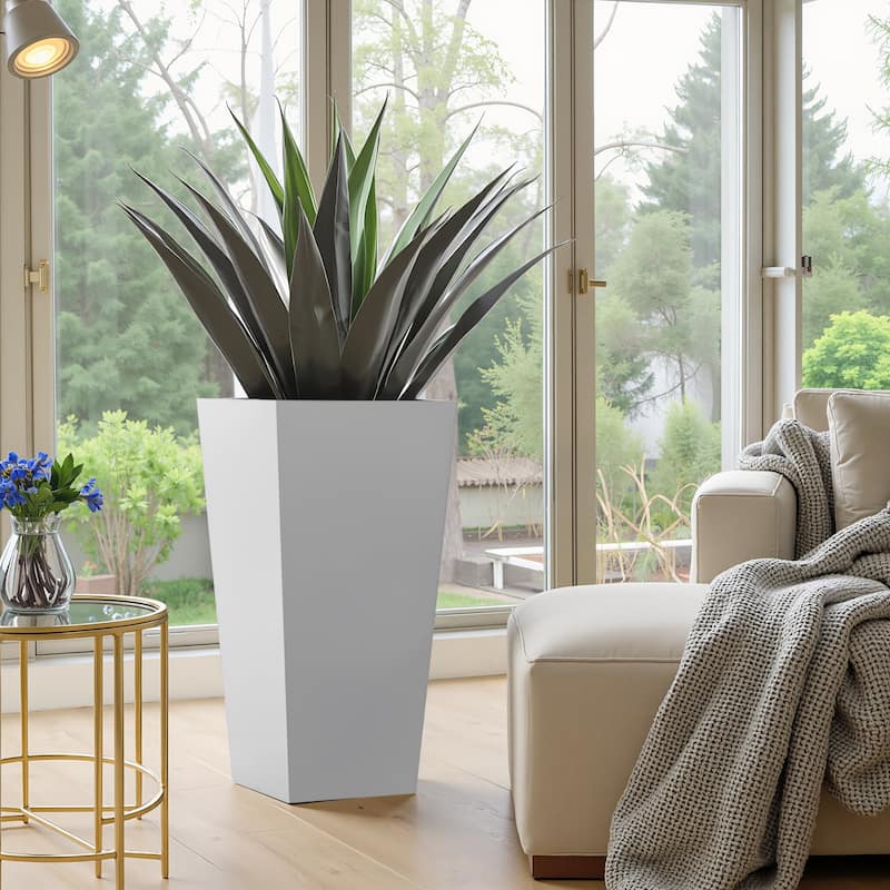 25" H Tall Metal Tapered Planter - Large Outdoor & Indoor Garden Plant Pot with Drainage Hole and Rubber Plug