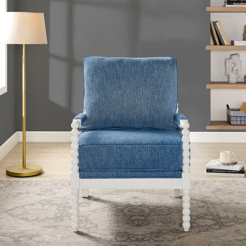 Roundhill Furniture Belvoir Upholstered Spool Accent Chair with Turned Wood Frame