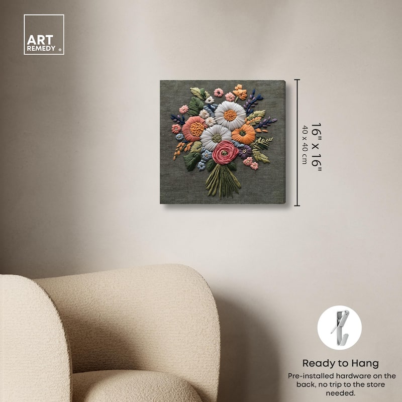 Stitched Bloom Bouquet II Canvas by Art Remedy, Gallery Wrapped