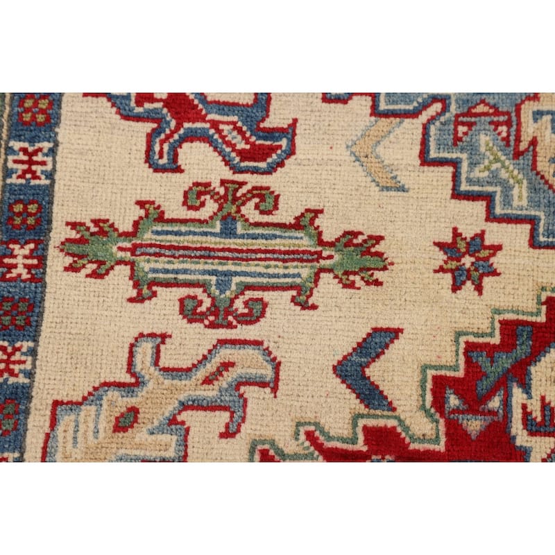 Kazak Oriental Area Rug Hand-Knotted Geometric Bedroom Wool Carpet - 4'10" x 7'1"