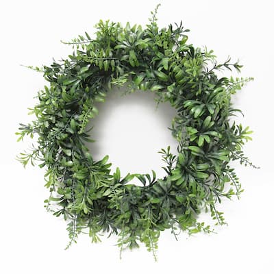 Frosted Green Artificial Flowering Fern Mix Leaf Foliage Greenery Wreath 14in