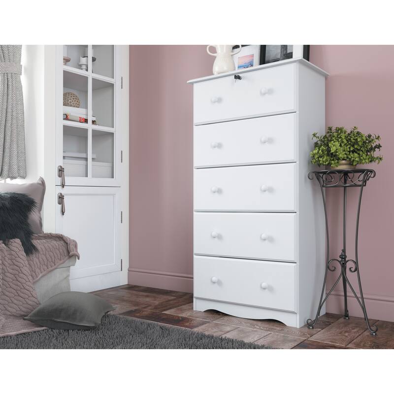 Palace Imports 100% Solid Wood 5-Jumbo Drawer Chest with Lock - White