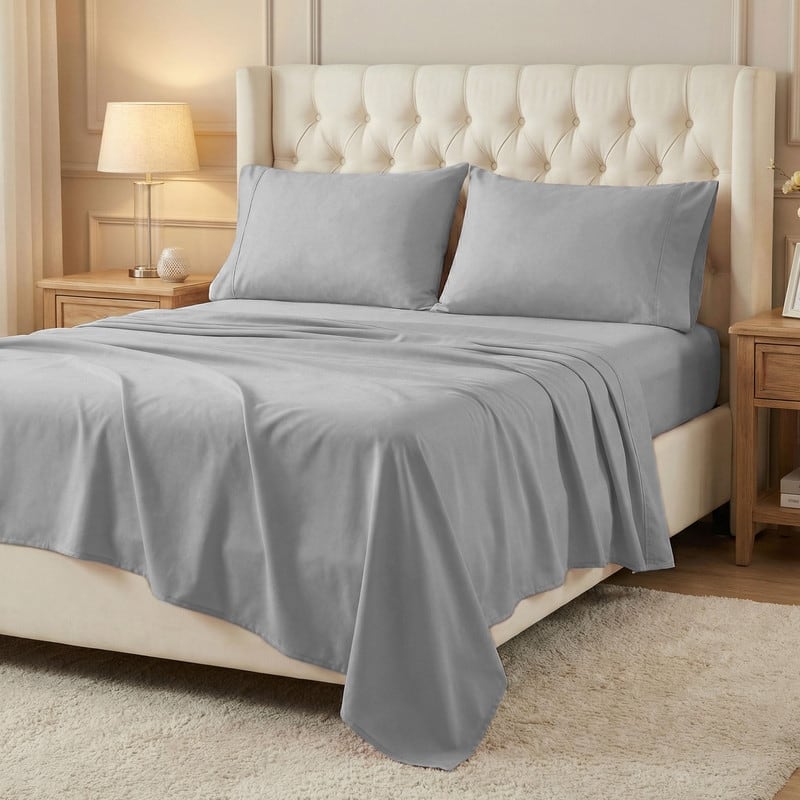 Superior 300 Thread Count Percale Cotton Deep Pocket Bed Sheet Set - California King - SmokedPearl